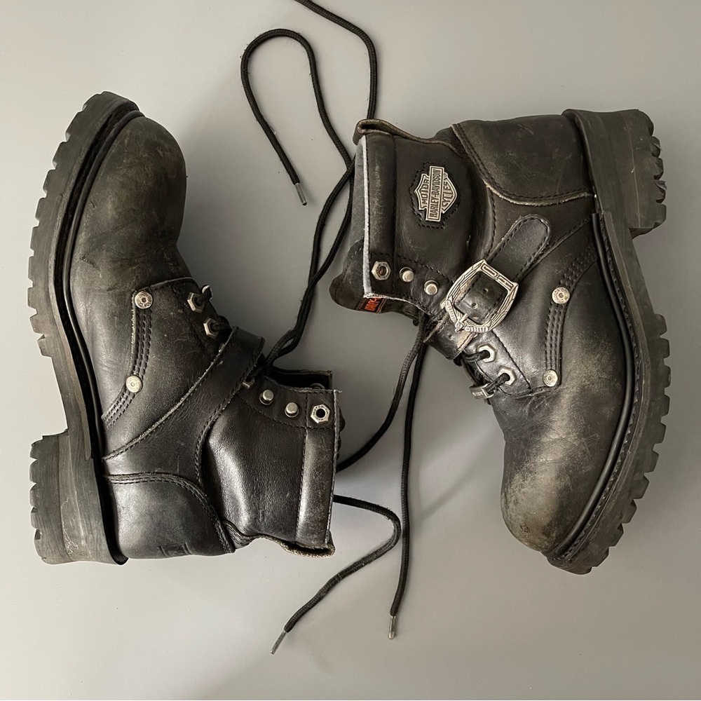 Harley-Davidson Faded Glory Harness Motorcycle Leather Boot 8.5 Wide 81024 Black